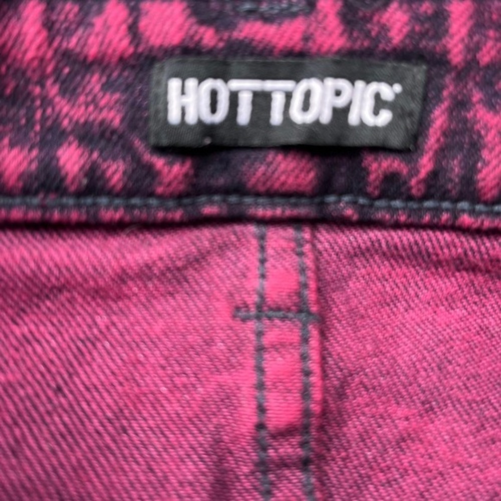 HOT TOPIC Mini Skirt Pink Acid Wash Denim Full Zip Front Punk Rock - Picture 2 of 2